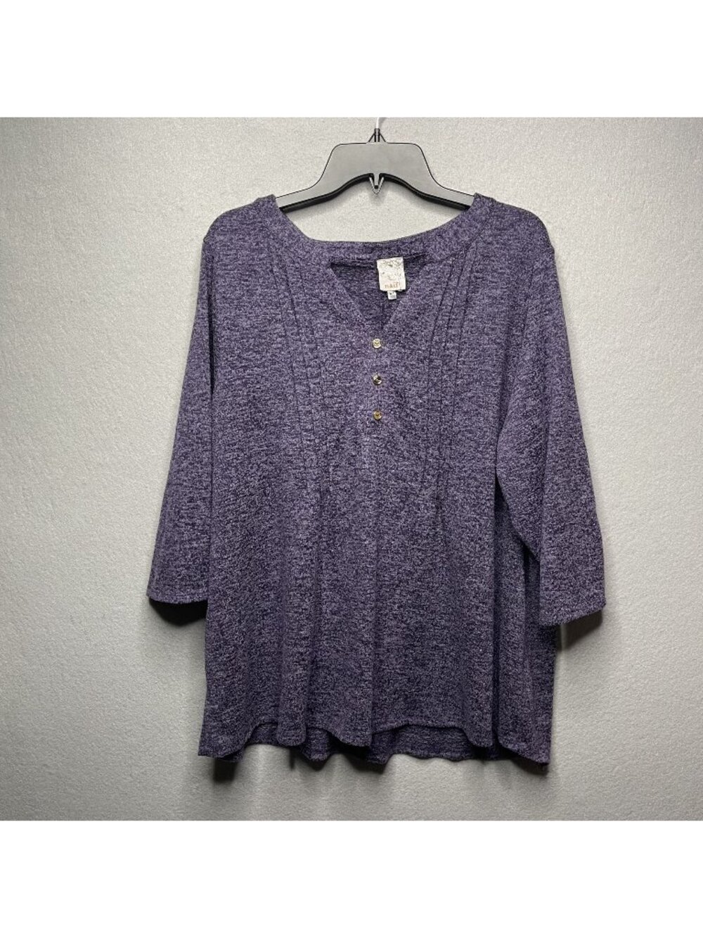 Naif Womens Purple 3/4 Sleeve Henley Top 2X Boho